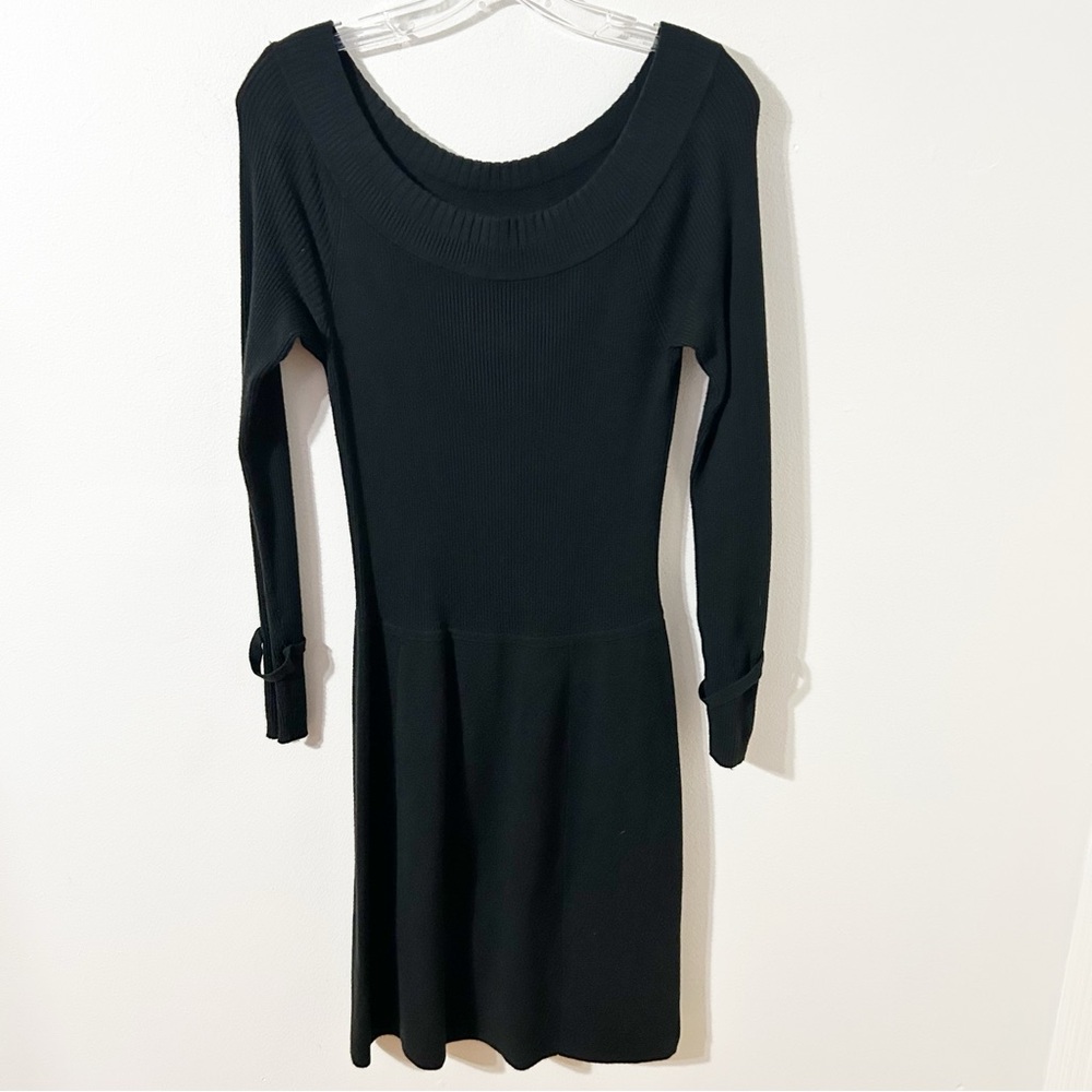 White House Black Market Classic Little Black Sweater Dress Long Sleeve Rib Knit